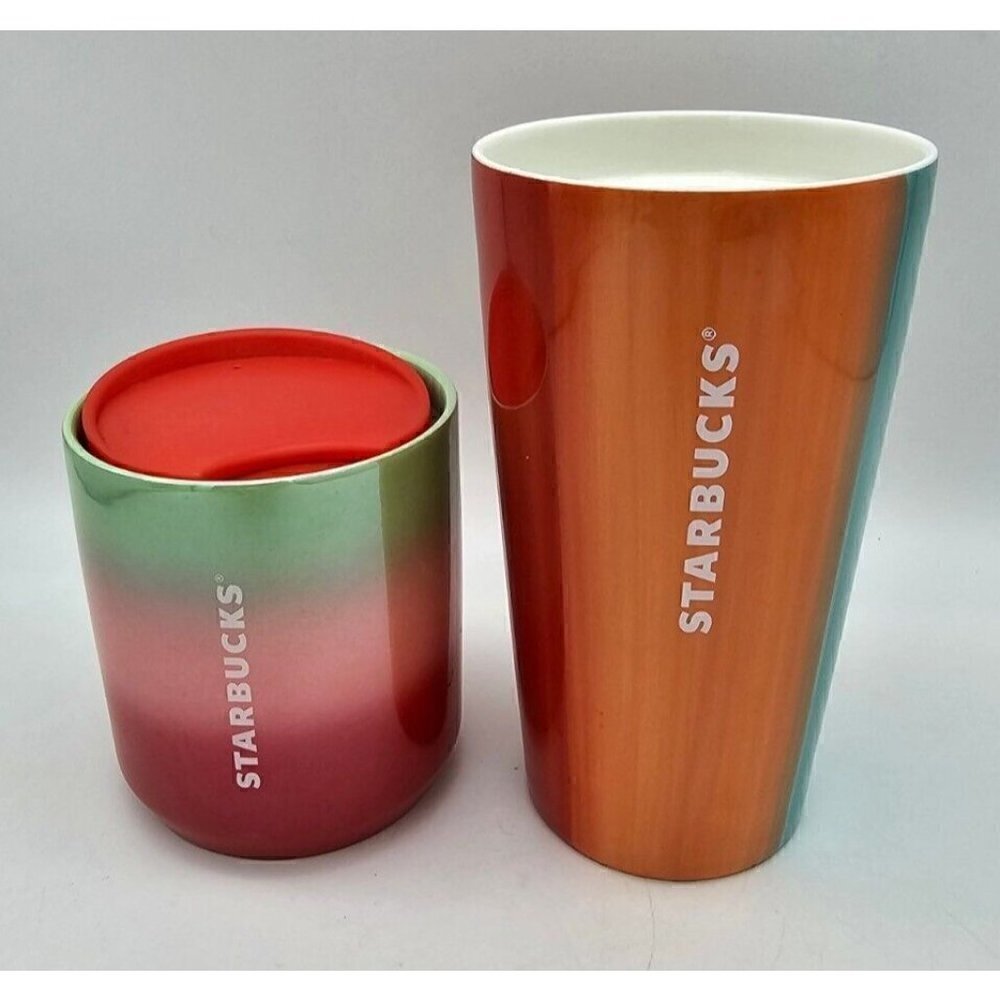 SET of 2 Starbucks Ceramic 2020 8oz/236ml Mug and 2019 12oz/355ml Cup. One lid